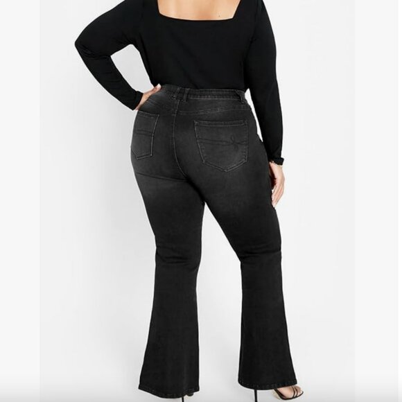 AVEOLOGY Women's Ebony High Rise Flare Black JEANS Size: 14 - Picture 4 of 7